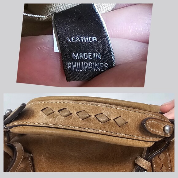 Frye Tan Distressed Leather Reed Flap Satchel Bag Purse Shoulderbag Top Handle - Picture 9 of 13